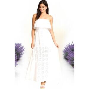 $160 MICHAEL KORS Eyelet Tiered Maxi Dress White Cotton XS